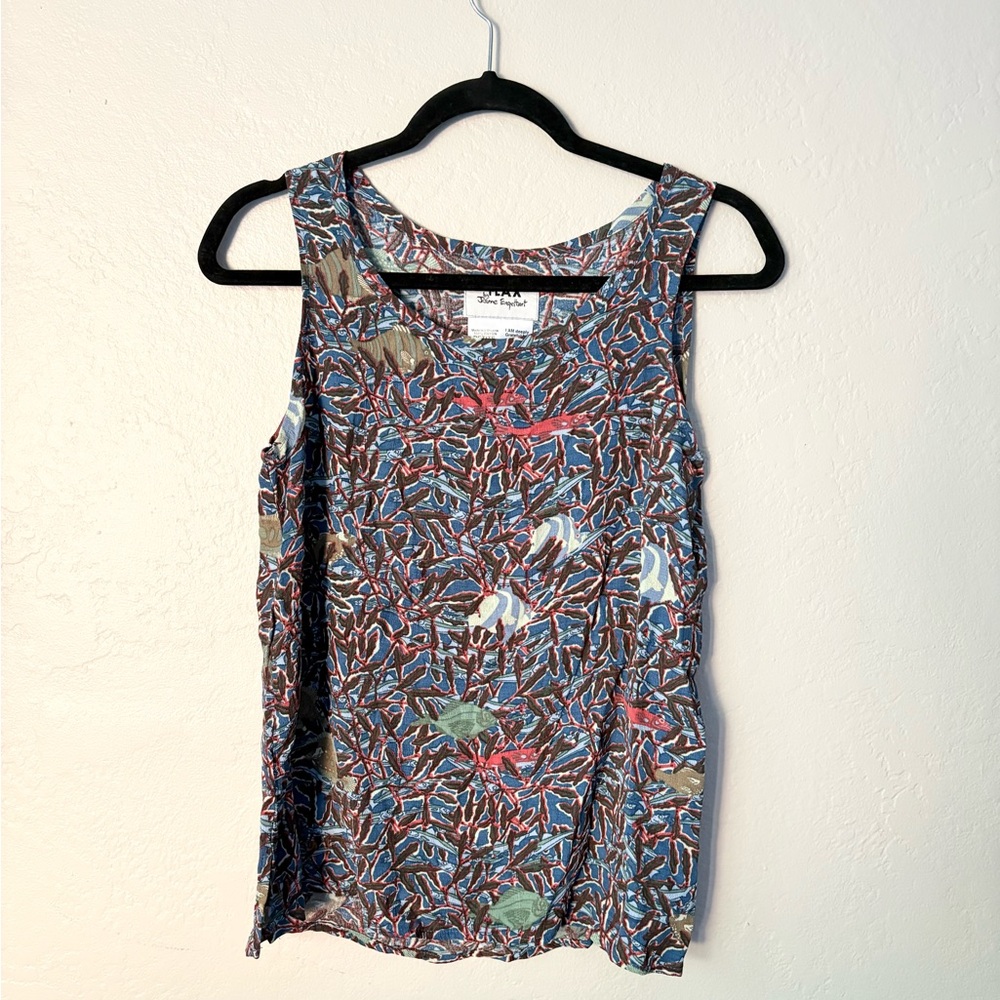 Flax Thinking Tropics Print Multicolor Sleeveless Rayon Women's Tank Top